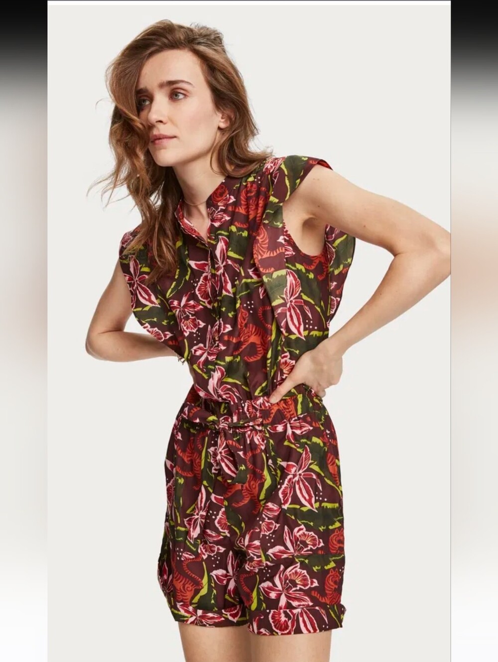 #308. Scotch & Soda Tropical Tiger Floral Print Playsuit Romper